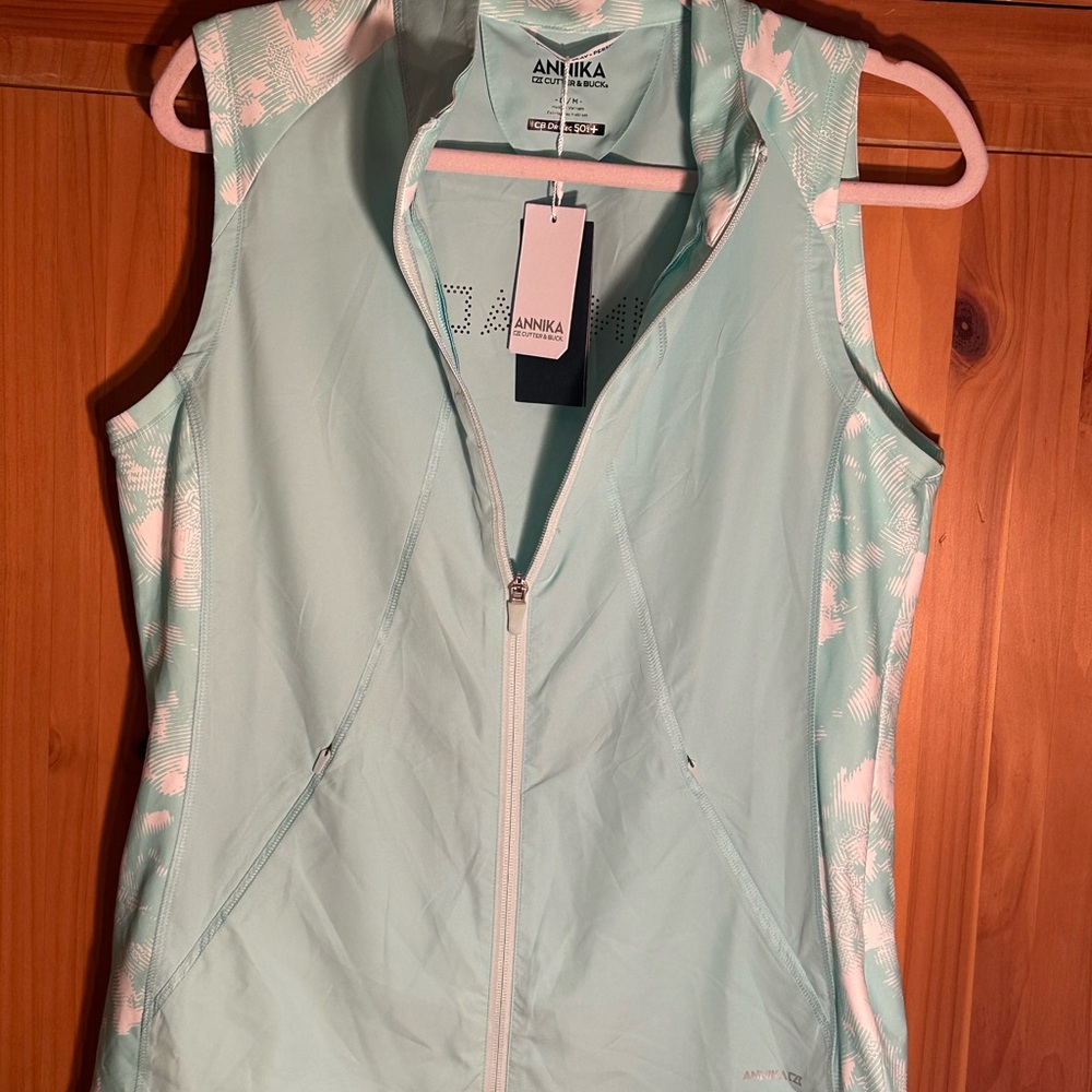 Women’s Golf Gold Cutter & Buck Annika Aqua Sleeveless Vest full zip size M
